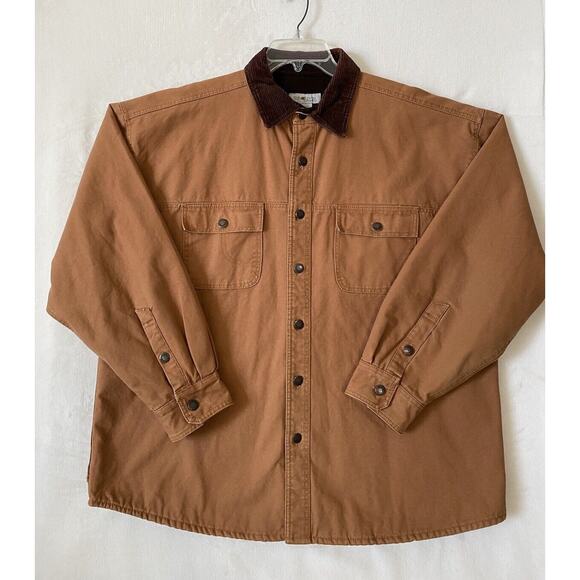 Sun River Jacket Men's XL Brown Chore Canvas Corduroy Collar Fleece Liner Button - Picture 1 of 16